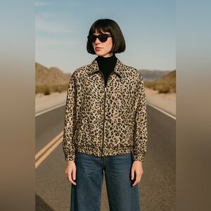 Vintage Fuda International 100% silk leopard jacket 80s/90s Revival Sz S Zip